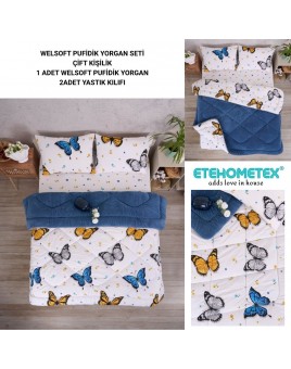 ETE HOMETEX ÇİFT KİŞİLİK LÜX WELSOFT YORGAN 195X215CM KELEBEK İNDİGO 8696474231942